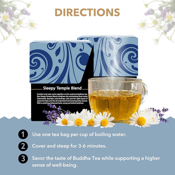 Buddha Teas - Sleepy Temple Blend - Organic Herbal Tea - For Health & Wellbeing - Blend of Herbs &