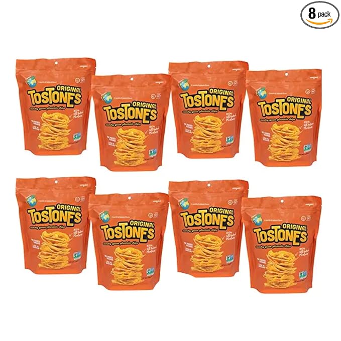 TOSTONES, Green Plantains, Re-Sealable Bag, Crunchy chips, Plantains, Flower Oil and Salt, 3.53 Oz