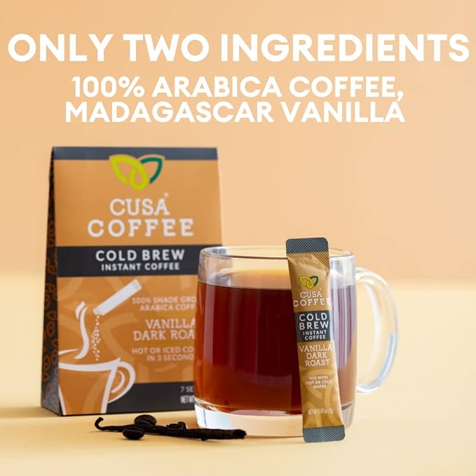 Cusa Tea & Coffee | Premium Instant Vanilla Dark Roast | Rainforest Alliance Certified Arabica