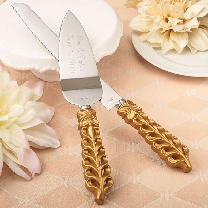 GIFTS INFINITY® Personalized Wedding Cake Knife and Server Set Free Engraving (2528) - Valentine's