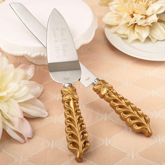 GIFTS INFINITY® Personalized Wedding Cake Knife and Server Set Free Engraving (2528) - Valentine's