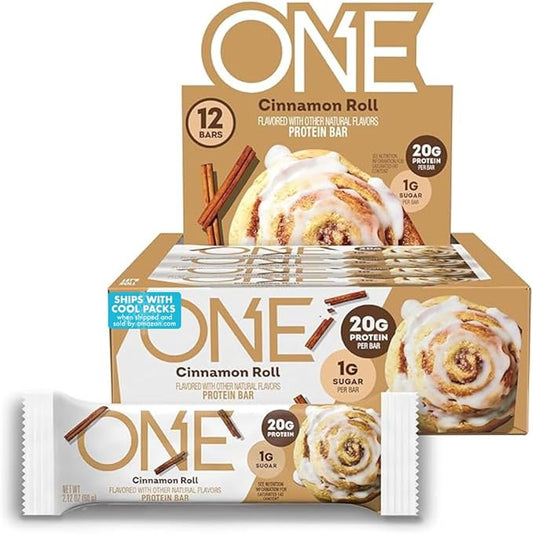 ONE Protein Bars, Cinnamon Roll, Gluten Free with 20g Protein and 1g Sugar, Pantry Staples, 2.12 oz