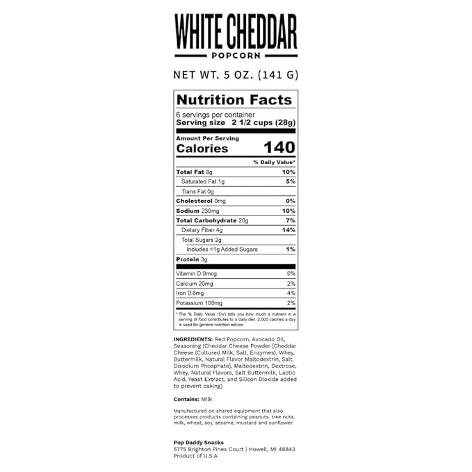 Pop Daddy Flavored Popcorn Gourmet, White Cheddar Flavor Popped Popcorn, Hand Seasoned Ruby Red