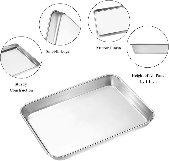 Wildone Baking Sheet Set of 2 - Stainless Steel Cookie Sheet Baking Pan, Size 10 x 8 x 1 inch, Non