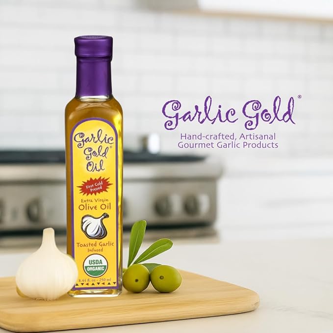 Garlic Gold Extra Virgin Olive Oil Infused with Garlic, Premium Certified USDA Organic, Low FODMAP