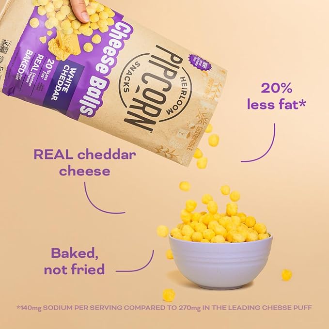 Heirloom White Cheddar Cheese Balls by Pipcorn - 4.5oz 6pk - Healthy Snacks, Gluten Free, Heirloom