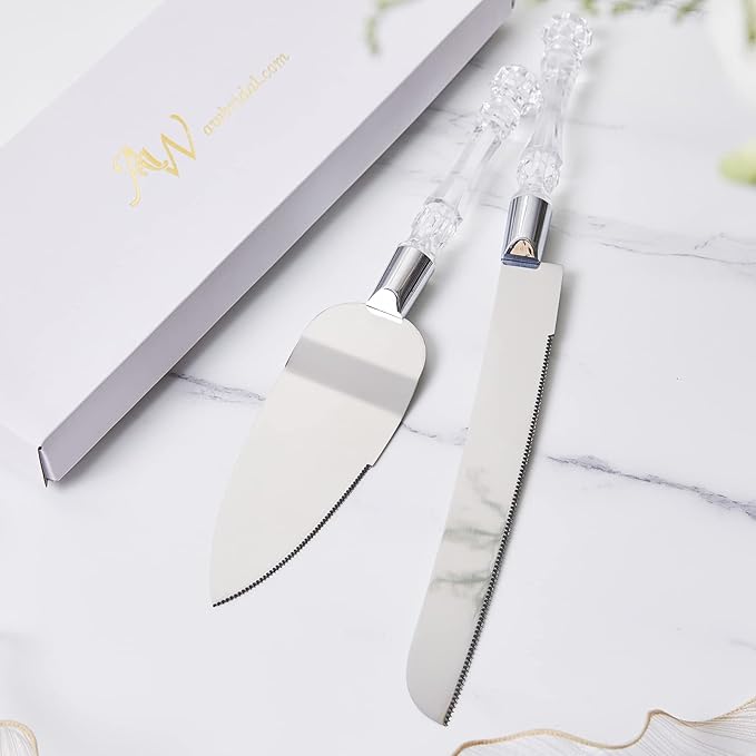 AW BRIDAL Cake Knife and Server Set for Wedding Stainless Steel Cake Knife Cutter Slicer Cake