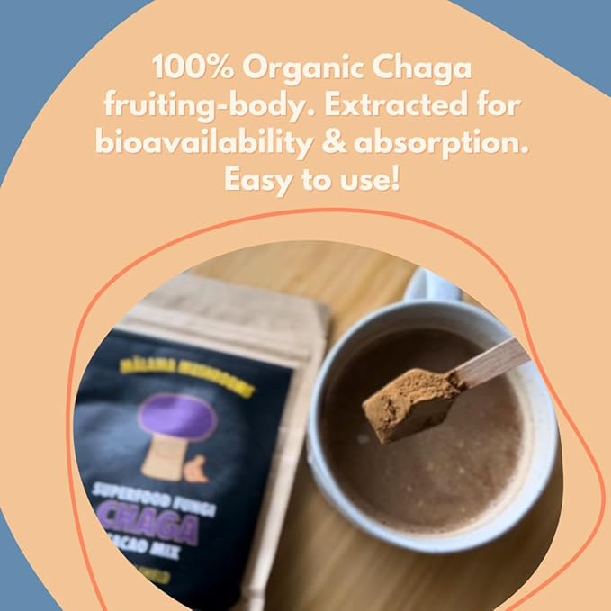 Malama Organic Mushroom Hot Cacao Mix, Chaga Mushroom Powder with Fair Trade Cacao for Immune &