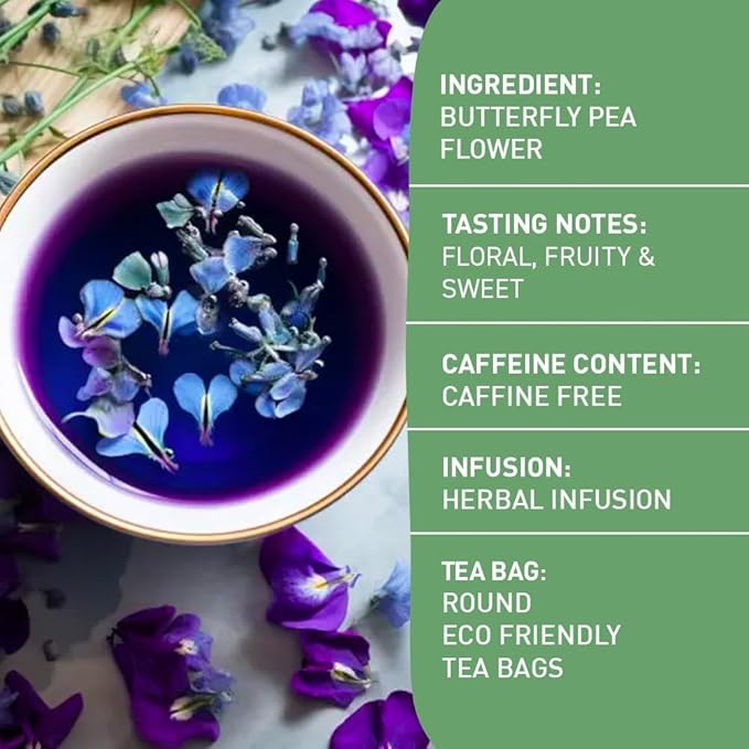 HANDPICK, Butterfly Pea Flower Tea (100 Herbal Tea Bags) | Caffeine Free, Non GMO | Premium Dried