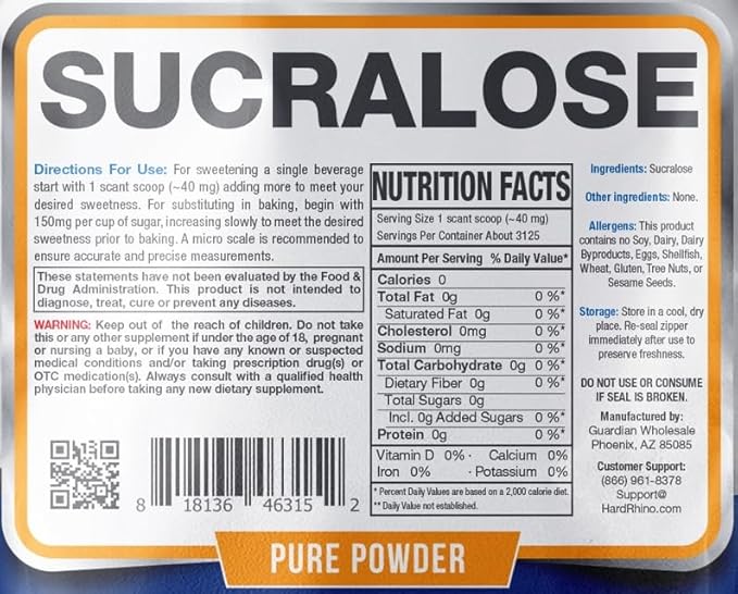HR Supplements Sucralose Powder | 250 Grams | Zero Calorie Sweetener & Keto Sugar Substitute | Hard