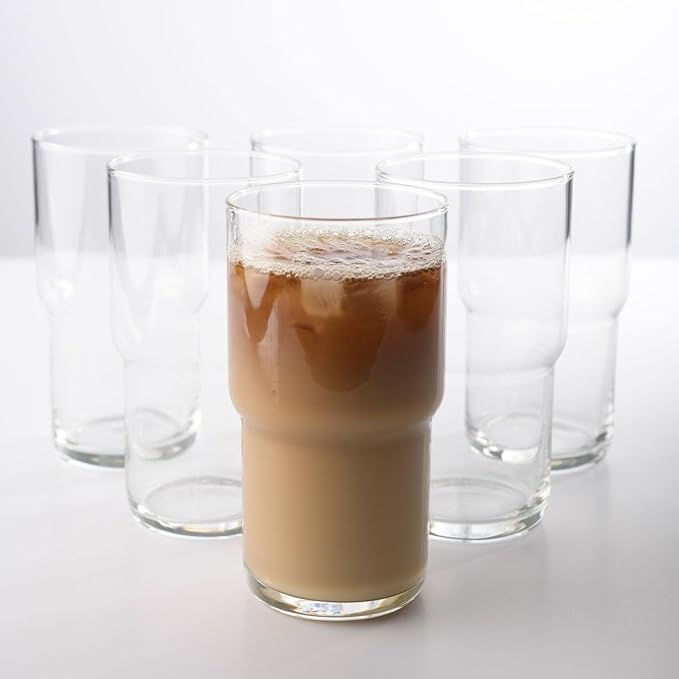 LEMONSODA Stackable Iced Coffee Glasses Set of 6, 48-15 and 21oz Drinking Glasses for Lattes, Tea