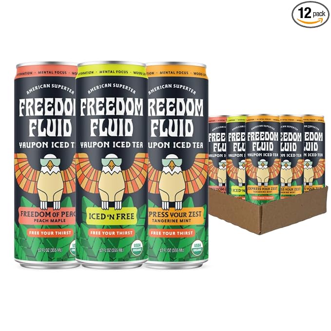 Freedom Fluid Yaupon Iced Tea – Refreshing & Slightly Sweet Organic Yaupon Tea – Variety 12 Pack