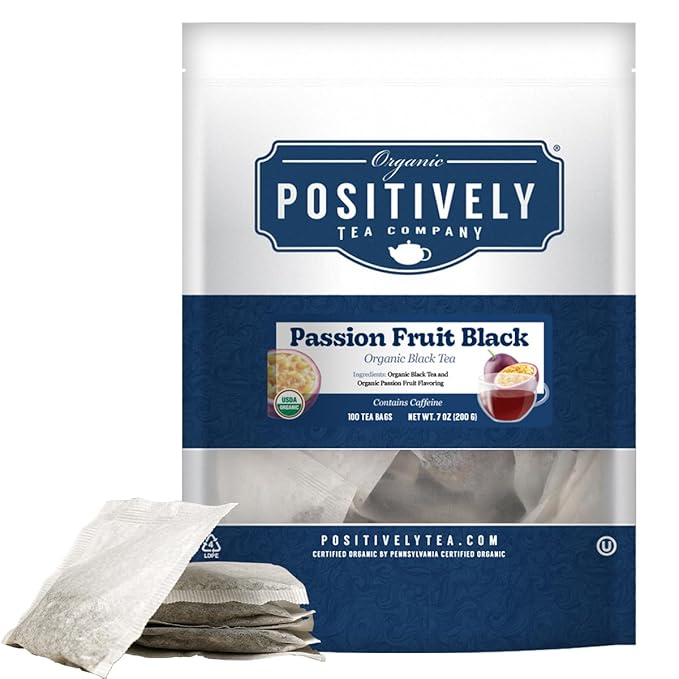 Organic Positively Tea Company, Passion Fruit Black Tea Bags, 100 Count, Eco-Friendly Tea Bags