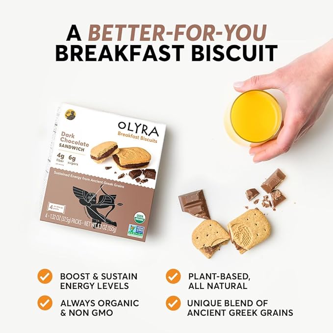Olyra Dark Chocolate Sandwich Breakfast Biscuits, Healthy Snacks for Kids and Adults, Low Sugar