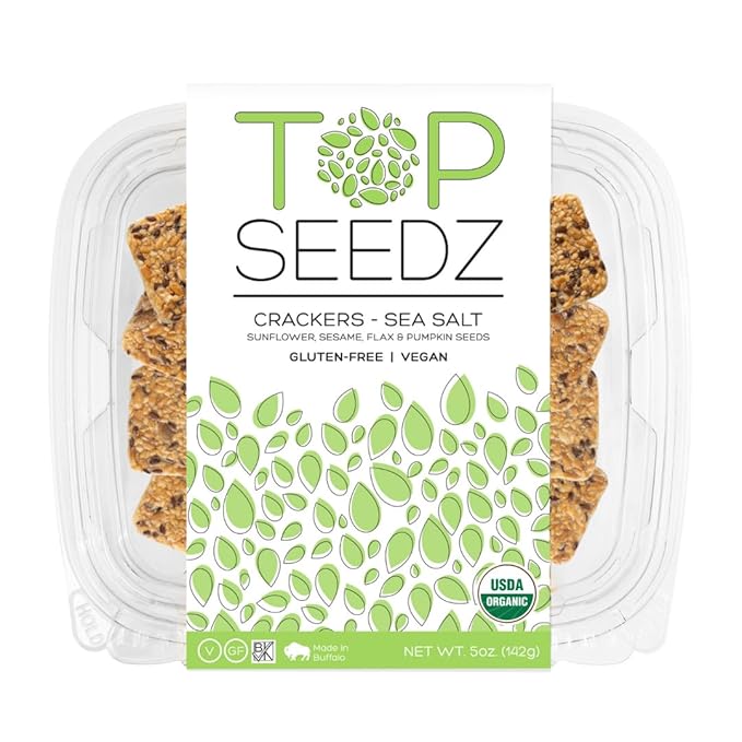 Top Seedz Certified Organic Gluten Free Sea Salt Seed Crackers | 2-Pack | 5 Ounces | Healthy Vegan