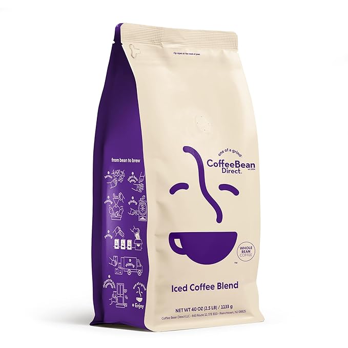 Coffee Bean Direct Iced Coffee Blend, Whole Bean Coffee, Mixed Roast Level, 2.5 Pound Bag (Pack of