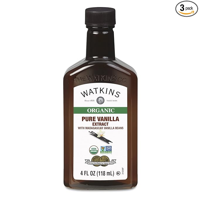 Watkins Organic Pure Vanilla Extract, with Madagascar Vanilla Beans, Non-GMO, Kosher, 4 oz. Bottle