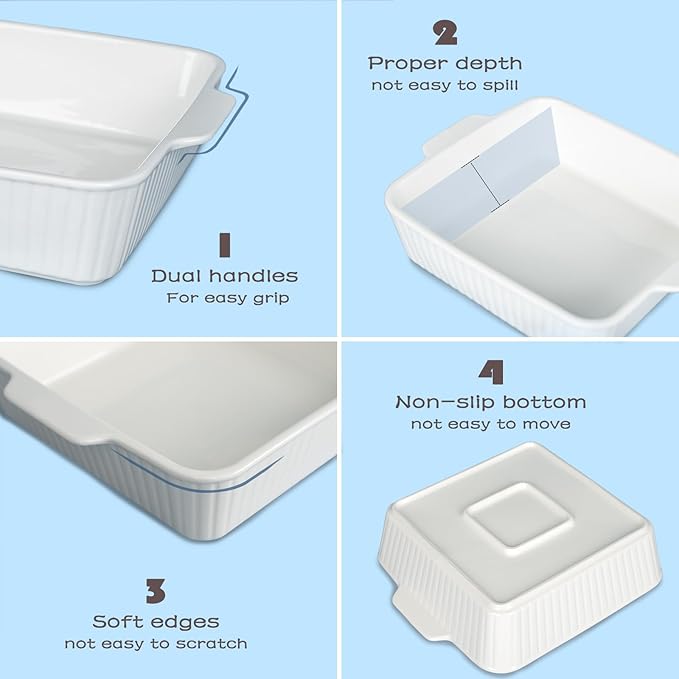 Casserole Dishes for Oven, 10'' Square Casserole Baking Dish, 2 Pack Ceramic Baking Dishes
