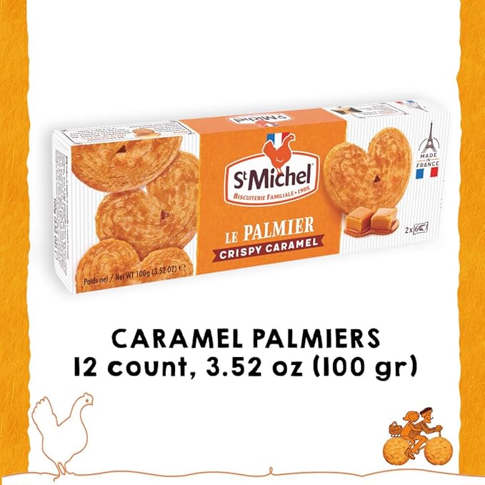 St Michel Caramel Palmiers Biscuits Made In France, pack of 4 (100g each) Non-GMO. Total of 48