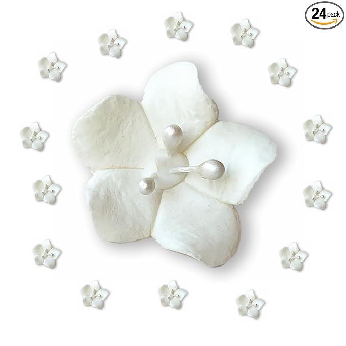 Global Sugar Art Blossom Sugar Wedding Cake Flowers with Pearl Stamens, White Unwired, 24 Count by