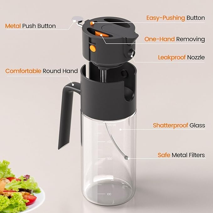 Oil Sprayer for Cooking, 2025 Large Advanced Olive Oil Dispenser Bottle,500ml/17oz Glass Olive Oil