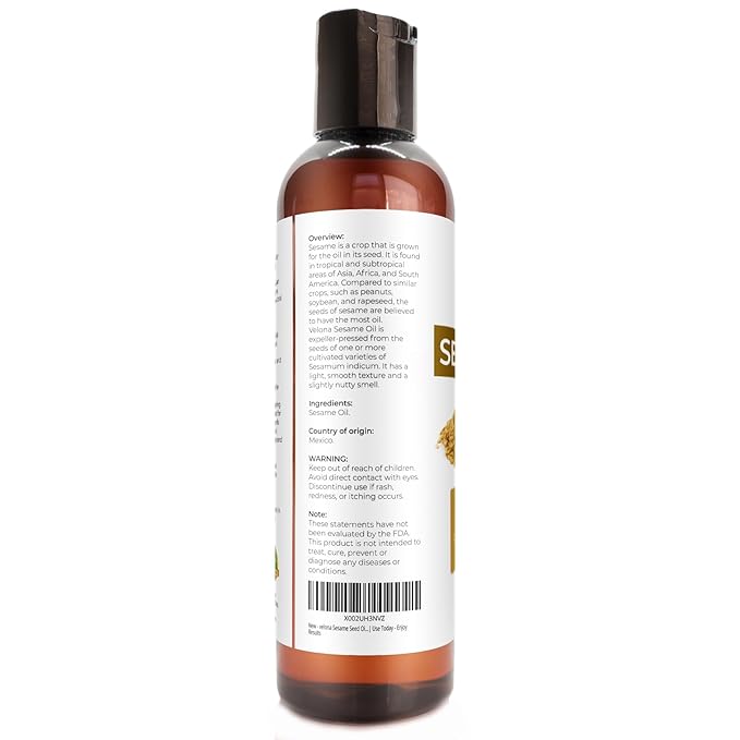 Sesame Seed Oil by Velona - 4 fl oz | 100% Pure and Natural Carrier Oil | Refined, Expeller Pressed
