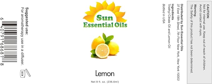 Sun Essential Oils - Lemon Essential Oil 8 oz for Cleaning, Diffuser, Humidifier & Aromatherapy