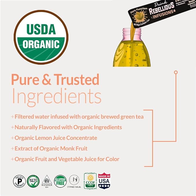 Rebellious Organic Energy Drink Mix Pure Function & Performance Bundle (8 Packs, 10 Counts on Each)