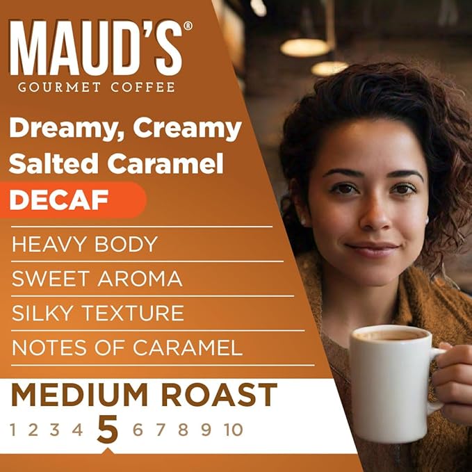 Maud's Decaf Salted Caramel Flavored Coffee Pods, 18 ct, Decaffeinated Medium Roast Flavored Coffee