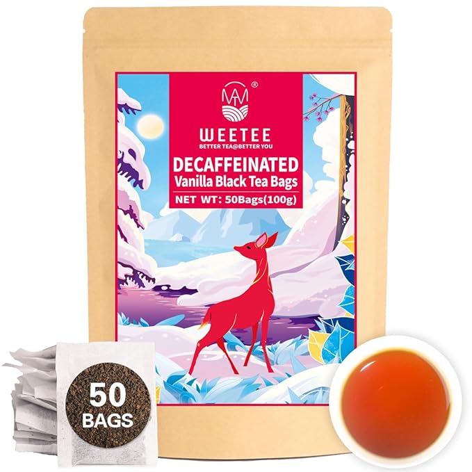 WT WEETEE Decaf Black Tea with Vanilla Flavor, 50 Count Decaffeinated Vanilla Black Teabags