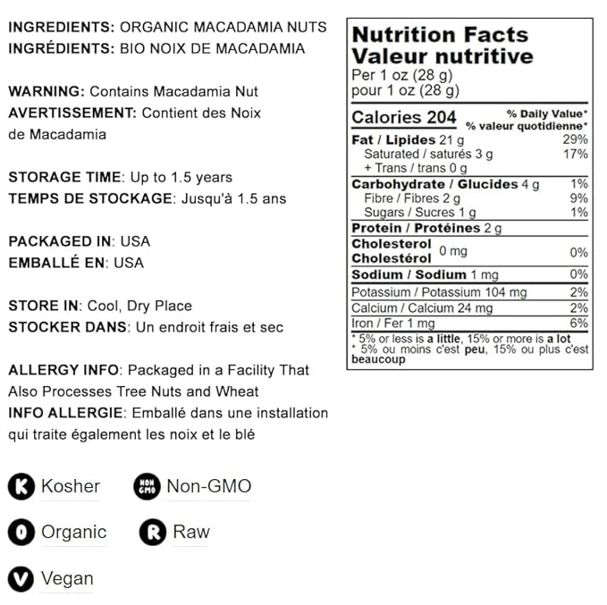 Food to Live Organic Whole Macadamia Nuts, 2 Pounds – Non-GMO, Raw, Shelled, Unsalted, Kosher