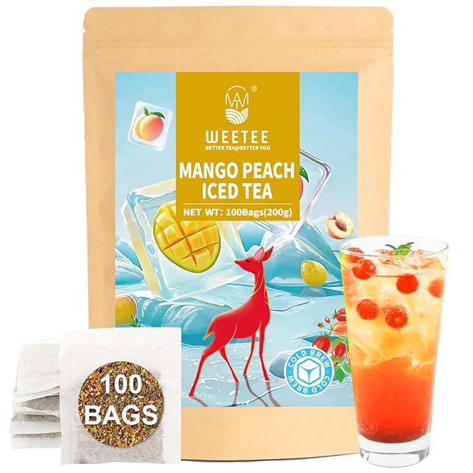 WT WEETEE Mango Peach Iced Tea, 100 Count Cold Brew Tropical Fruit Flavored Iced Tea Bags