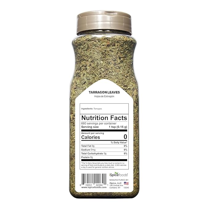 iSpice | Tarragon Leaves | 3.5 oz | Bulk Size, Restaurant Supply, Cooking Essentials, Value Bottle