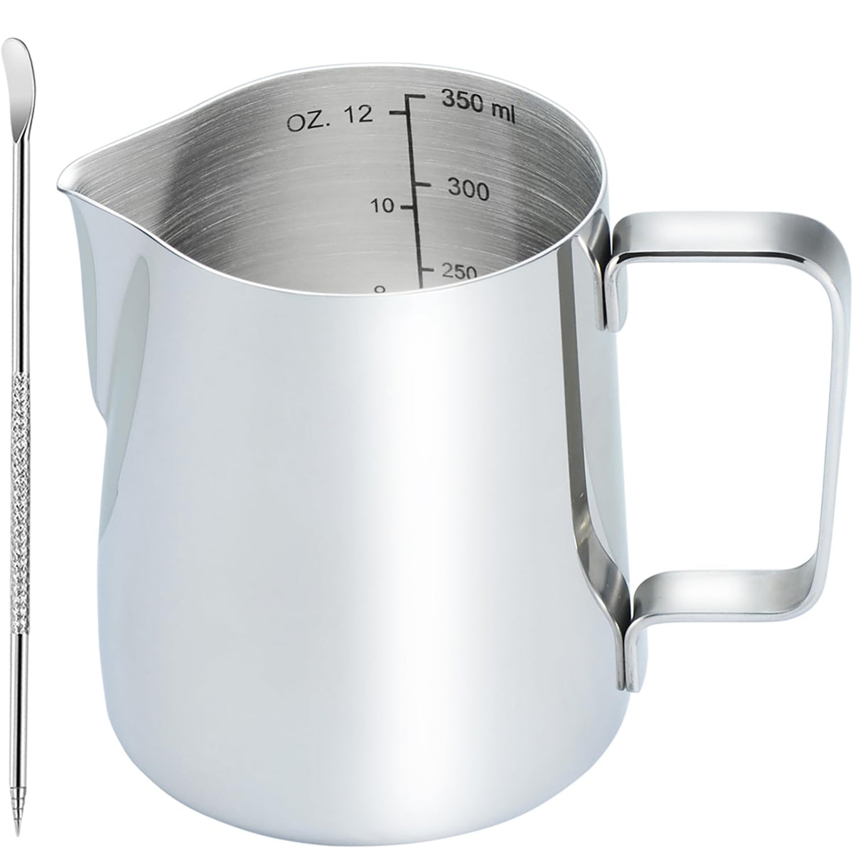 CAMKYDE Stainless Steel Milk Frothing Pitcher 12 oz, Espresso Steaming Pitcher with Decorating Pen
