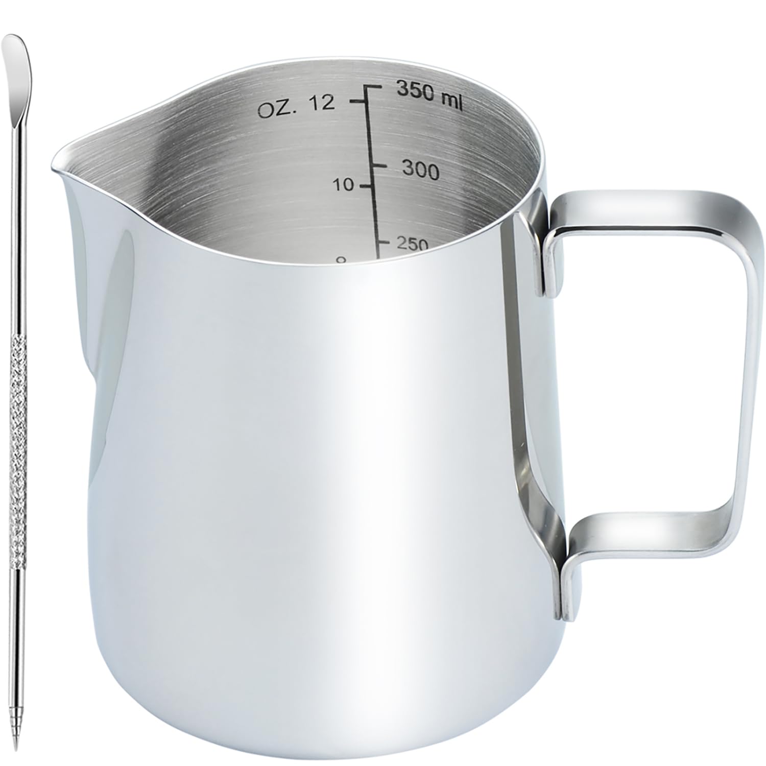 CAMKYDE Stainless Steel Milk Frothing Pitcher 12 oz, Espresso Steaming Pitcher with Decorating Pen