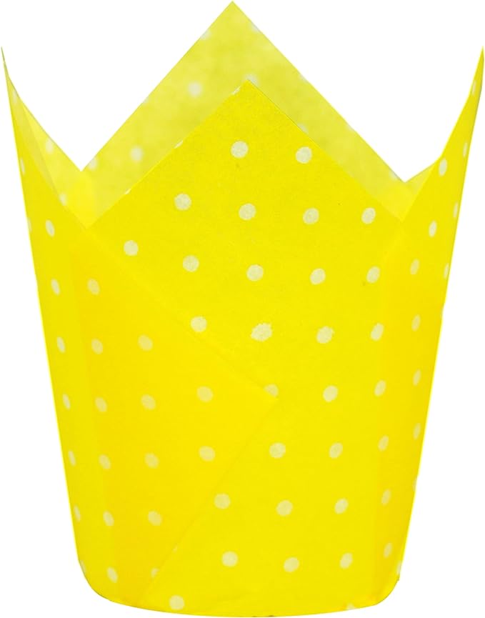 Large Muffin Greaseproof paper Baking cupcake cups, 2-1/4" x 4" Yellow printed with Polka Dot Tulip