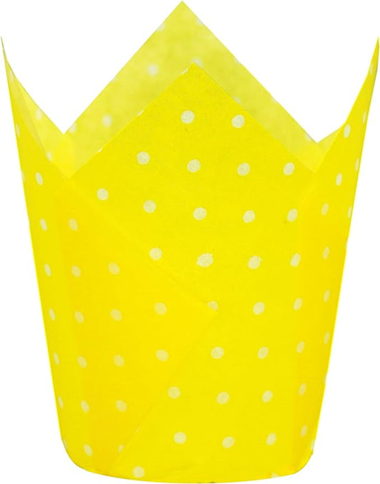 Large Muffin Greaseproof paper Baking cupcake cups, 2-1/4" x 4" Yellow printed with Polka Dot Tulip