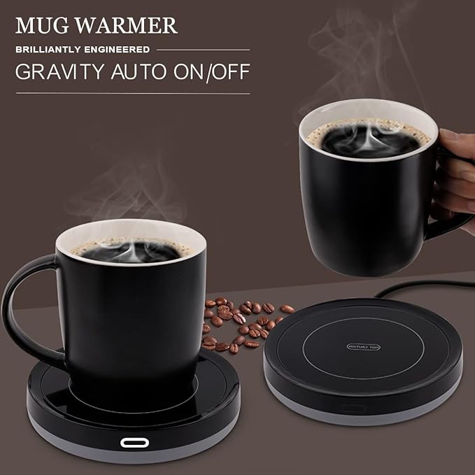 BESTINNKITS Smart Coffee Cup Warmer Set, Auto On/Off Gravity-induction Mug Office Desk Use, Candle