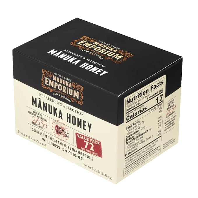 Manuka Emporium Raw Manuka Honey Packets On-the-Go MGO263+ (UMF 10+ Equiv.) 72 x 0.18oz