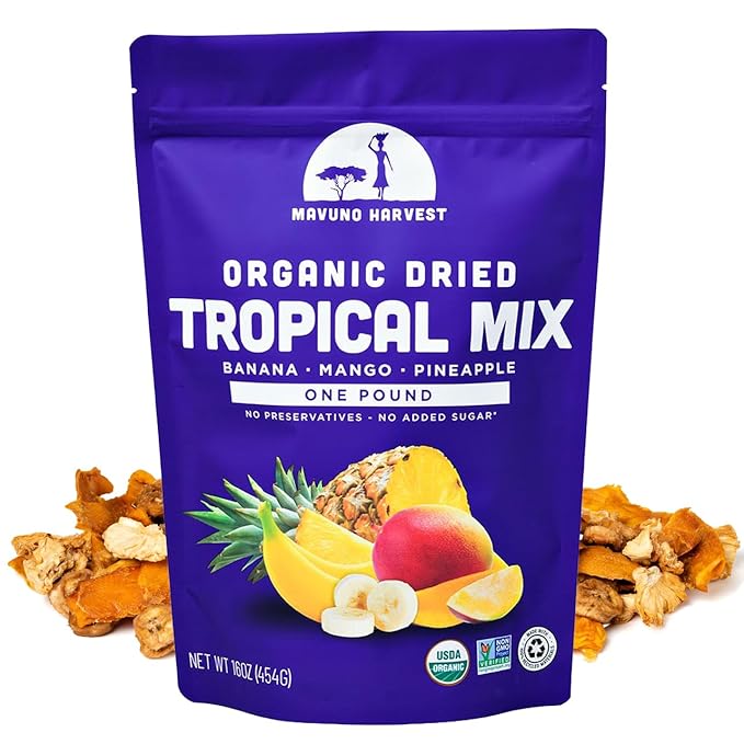 Mavuno Harvest Tropical Mix Dried Fruit Snack | Unsweetened Organic Mixed Dried Fruit | Gluten Free