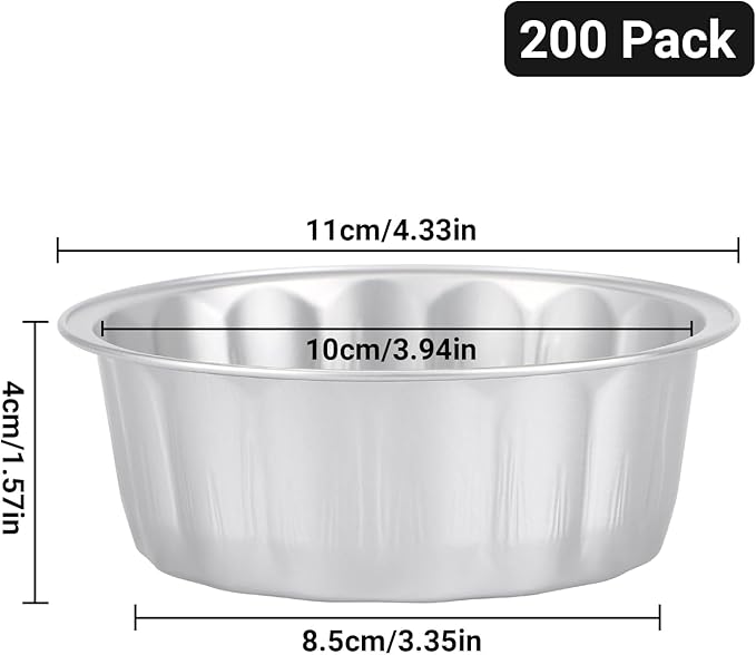 Beasea Aluminum Ramekins 8oz 200 Pack, Disposable Ramekins Foil Cups Baking 3.9" Ramekin Cup
