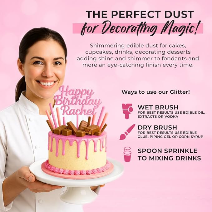 Luster Dust, Pink Luster Dust Edible Cake Decorations, Light Pink Edible Luster Dust for Drinks