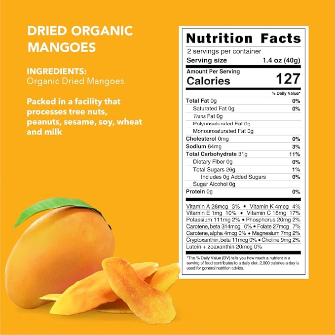 Earthside Farms Dried Organic Mangoes 2.8oz, 6 Pack – No Sugar Added, Gluten-Free, Vegan Snack
