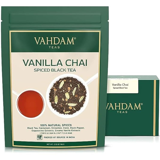 VAHDAM Vanilla Spiced Masala Chai | 3.53oz (50 Cups) Gluten Free Delicious Blend Of Vanilla &