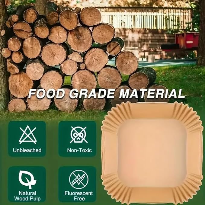 200 Pcs Air Fryer Liners Disposable, 8 Inch (20cm) Square, Thickened Non-Stick Parchment Paper