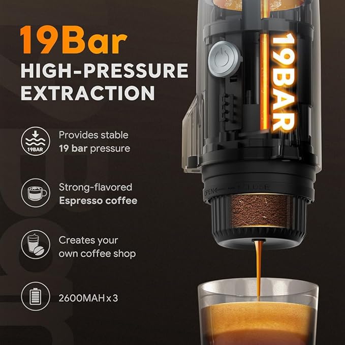 3 in 1 Portable Espresso Machine On the Go, Self-Heating Electric Espresso Maker, 19 Bar Mini