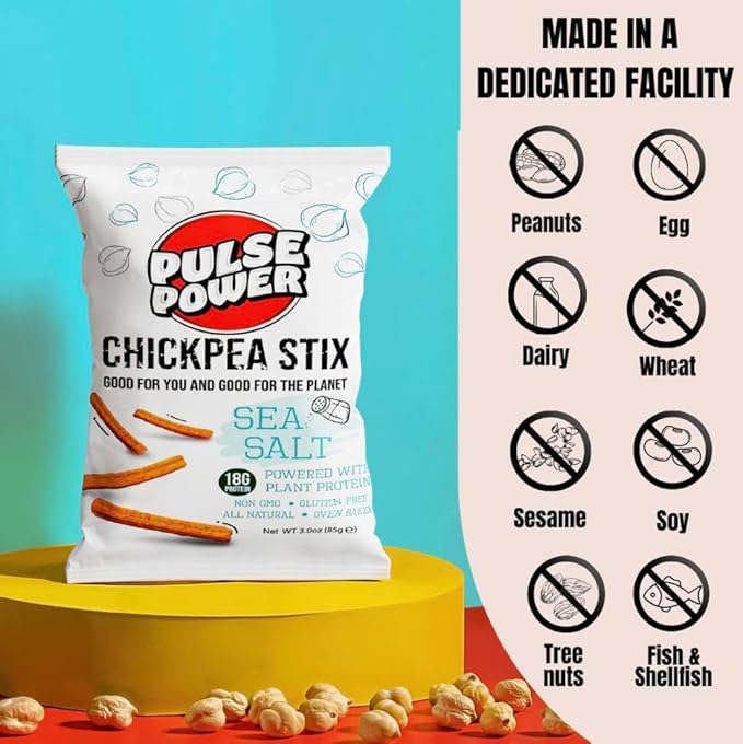 Pulse Power Chickpea Stix - Crunchy Snacks, High Protein, Gluten Free, Non-GMO, Vegan (3 pack, 3