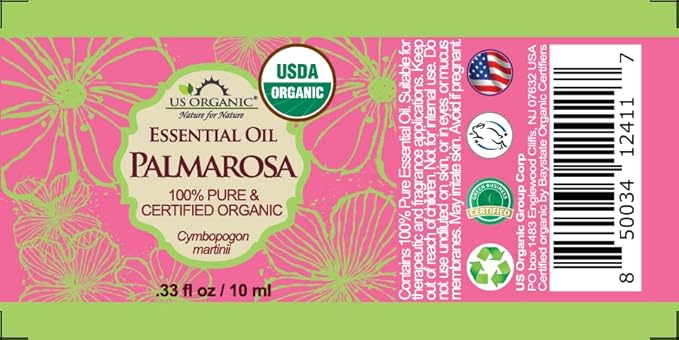 US Organic Palmarosa Essential Oil, USDA Certified Organic 100% Pure, Steam Distilled, Sourced from