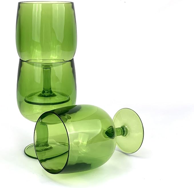 Yalin Set of 6 Unbreakable 12 oz Acrylic Plastic Wine and Water Tumbler Stackable Goblets. (Green