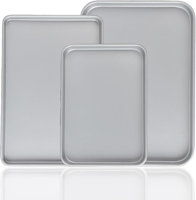 3-Piece Nonstick Baking Pans Set of 3 - Nonstick Rectangle Sheet Cake Pans, 13/11/9 Inch Metal Oven